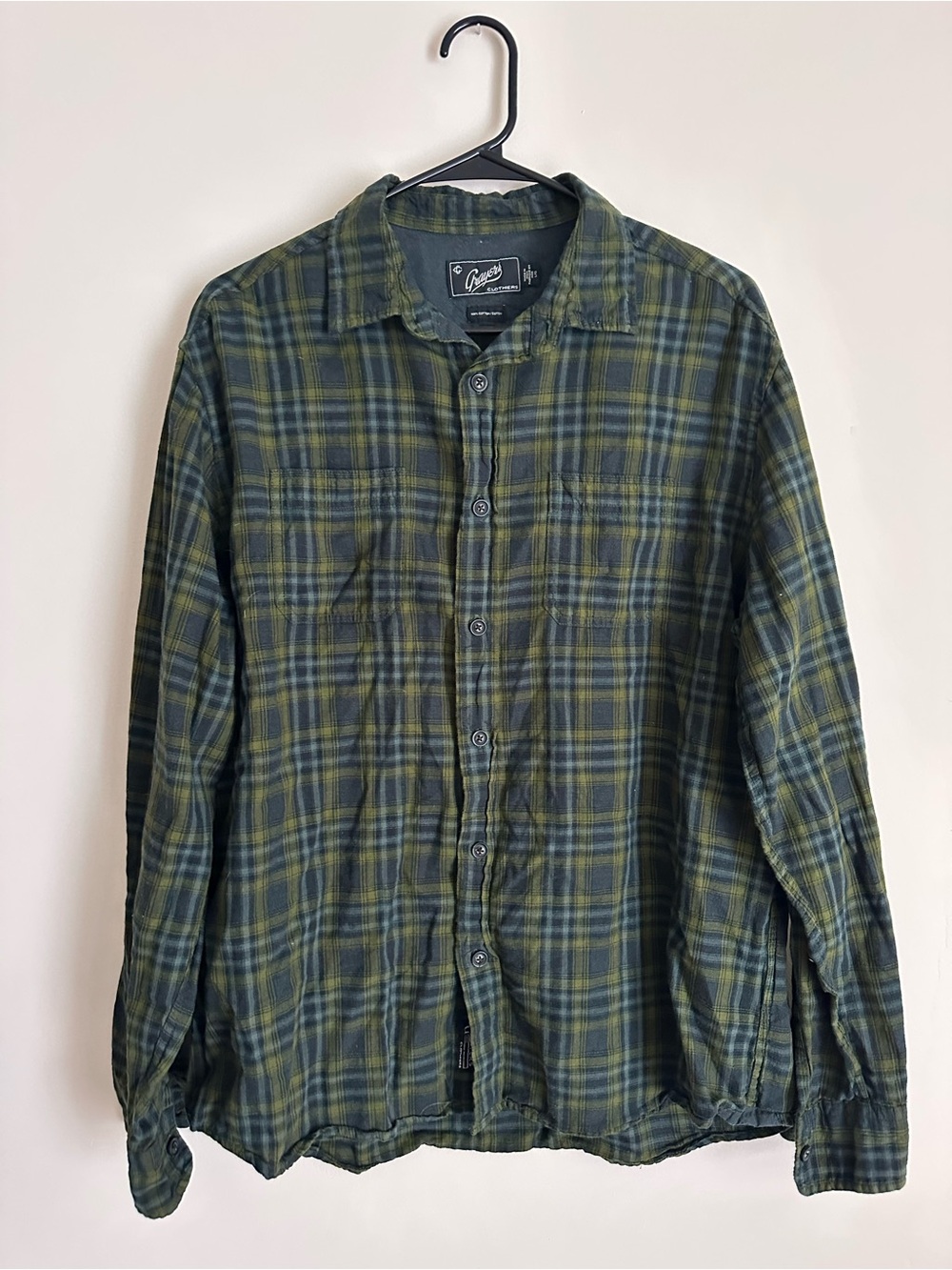 Grayers Plaid Cotton Flannel Shirt Green Gray Men’s Large